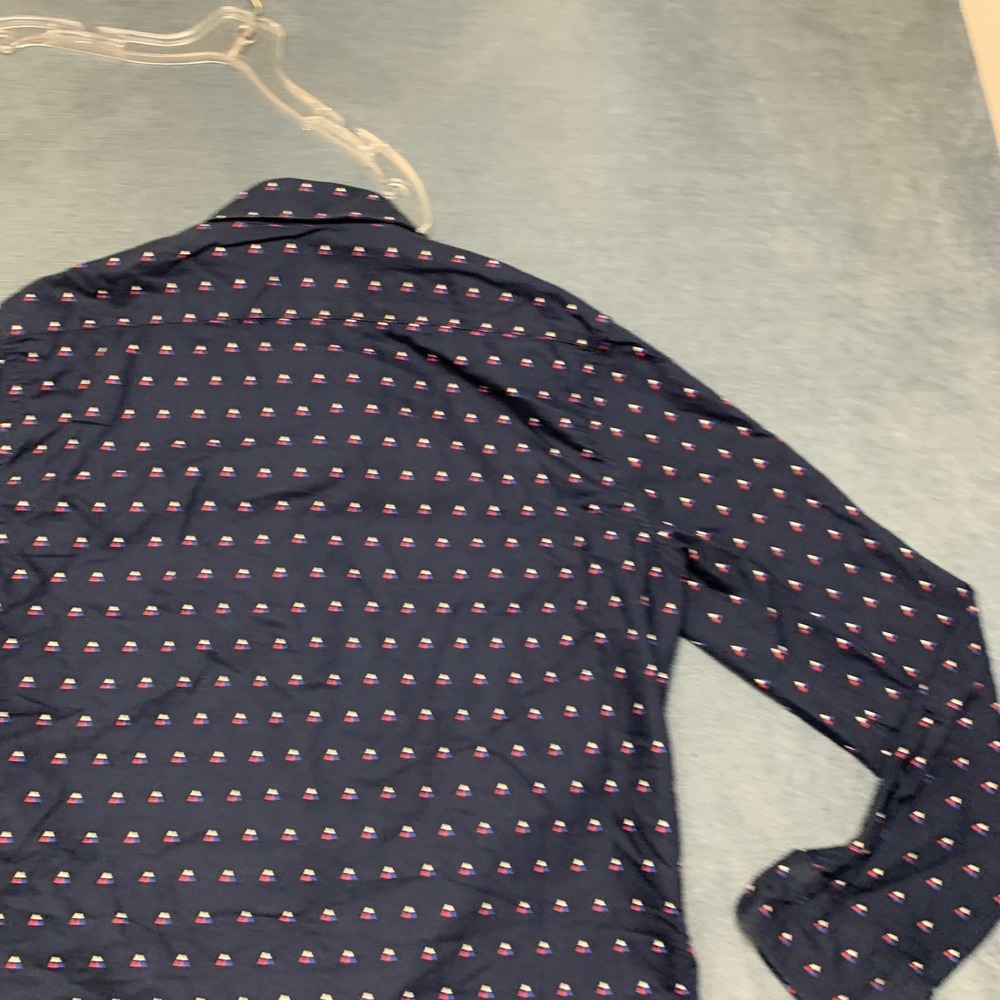 Levi's Shirt Mens Large Navy Blue Geometric Print Long Sleeve Button Up Slim Fit - Picture 15 of 16